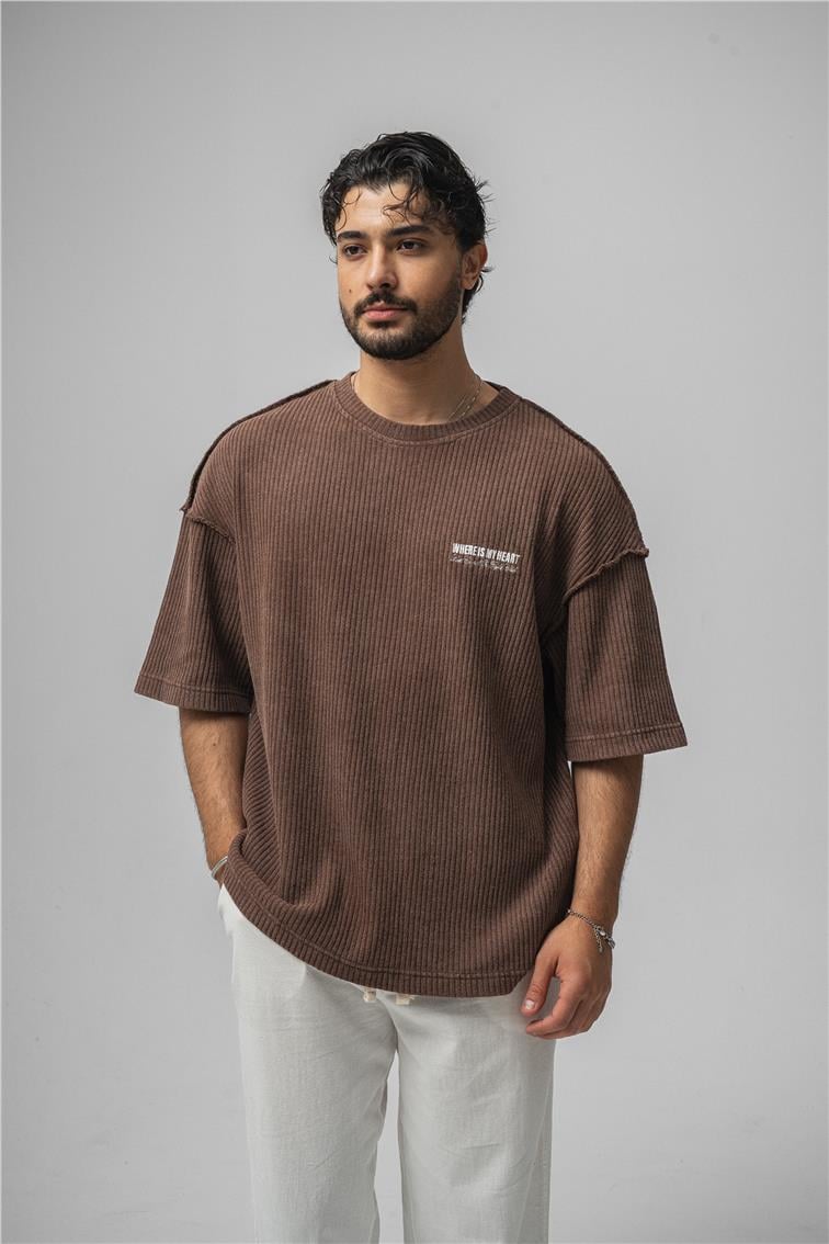 WHERE IS MY HEART Oversize T-Shirt Kahve