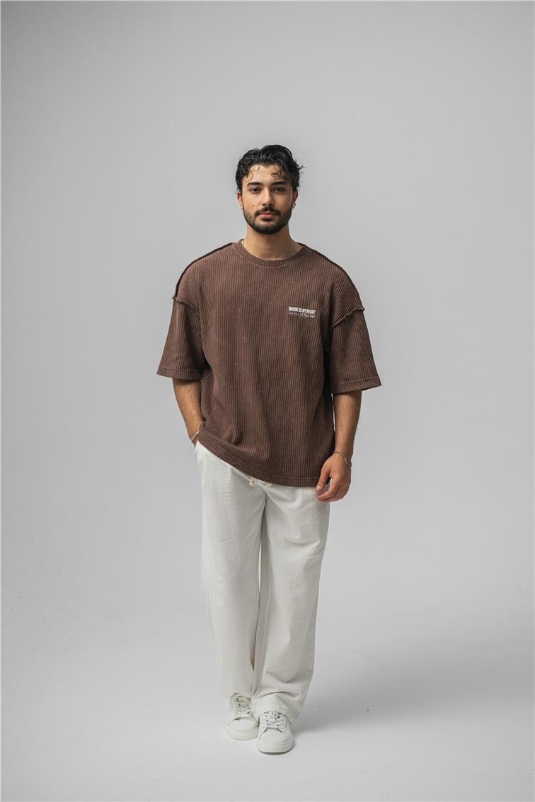 WHERE IS MY HEART Oversize T-Shirt Kahve