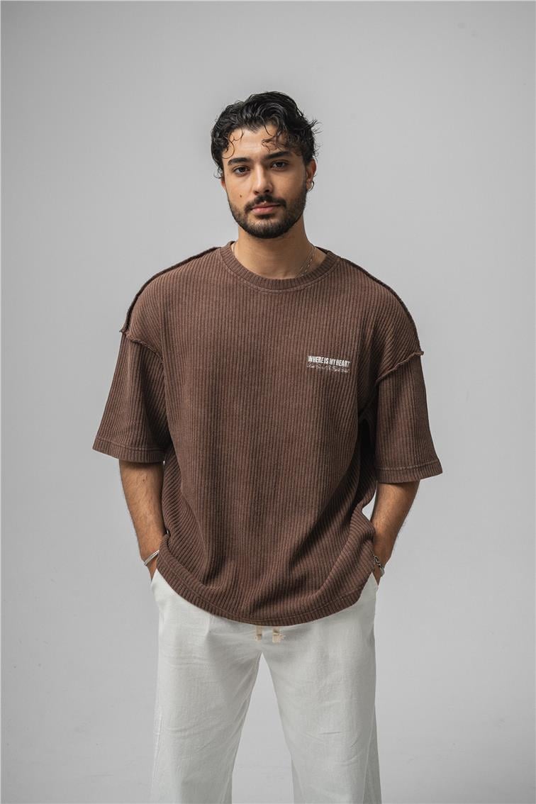 WHERE IS MY HEART Oversize T-Shirt Kahve