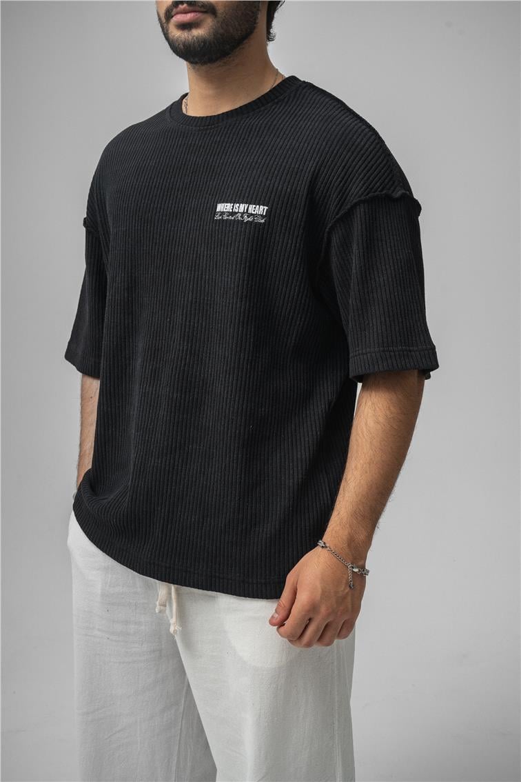 WHERE IS MY HEART Oversize T-Shirt Siyah