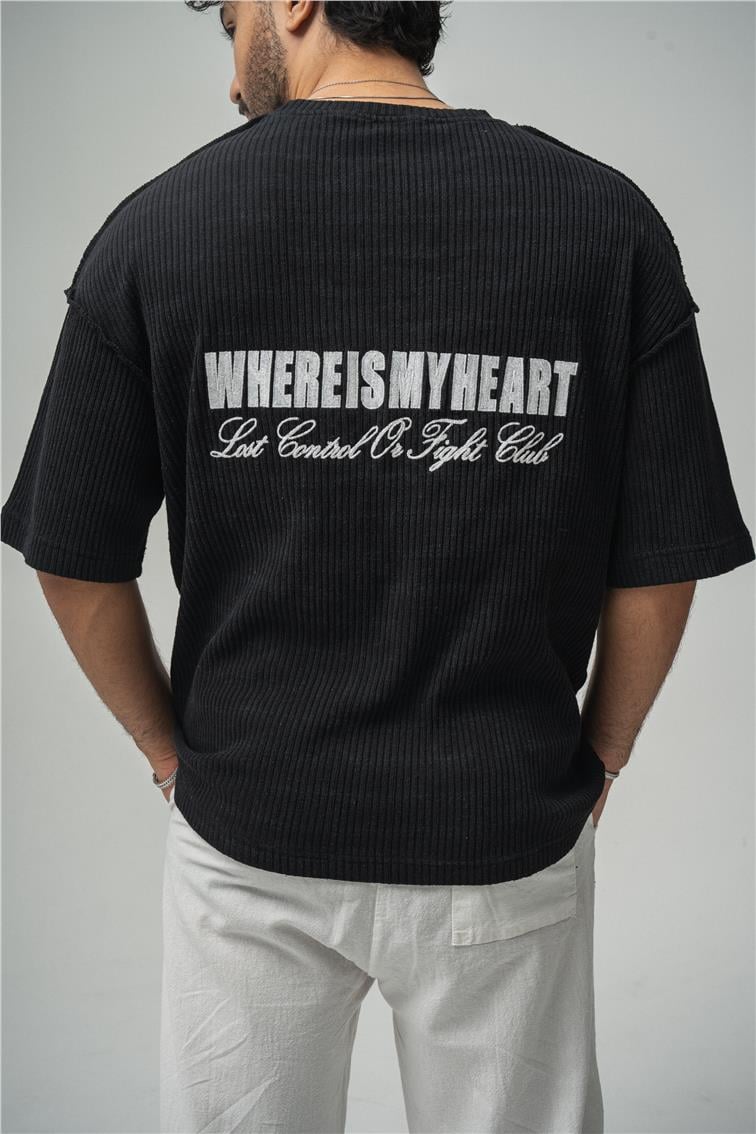 WHERE IS MY HEART Oversize T-Shirt Siyah