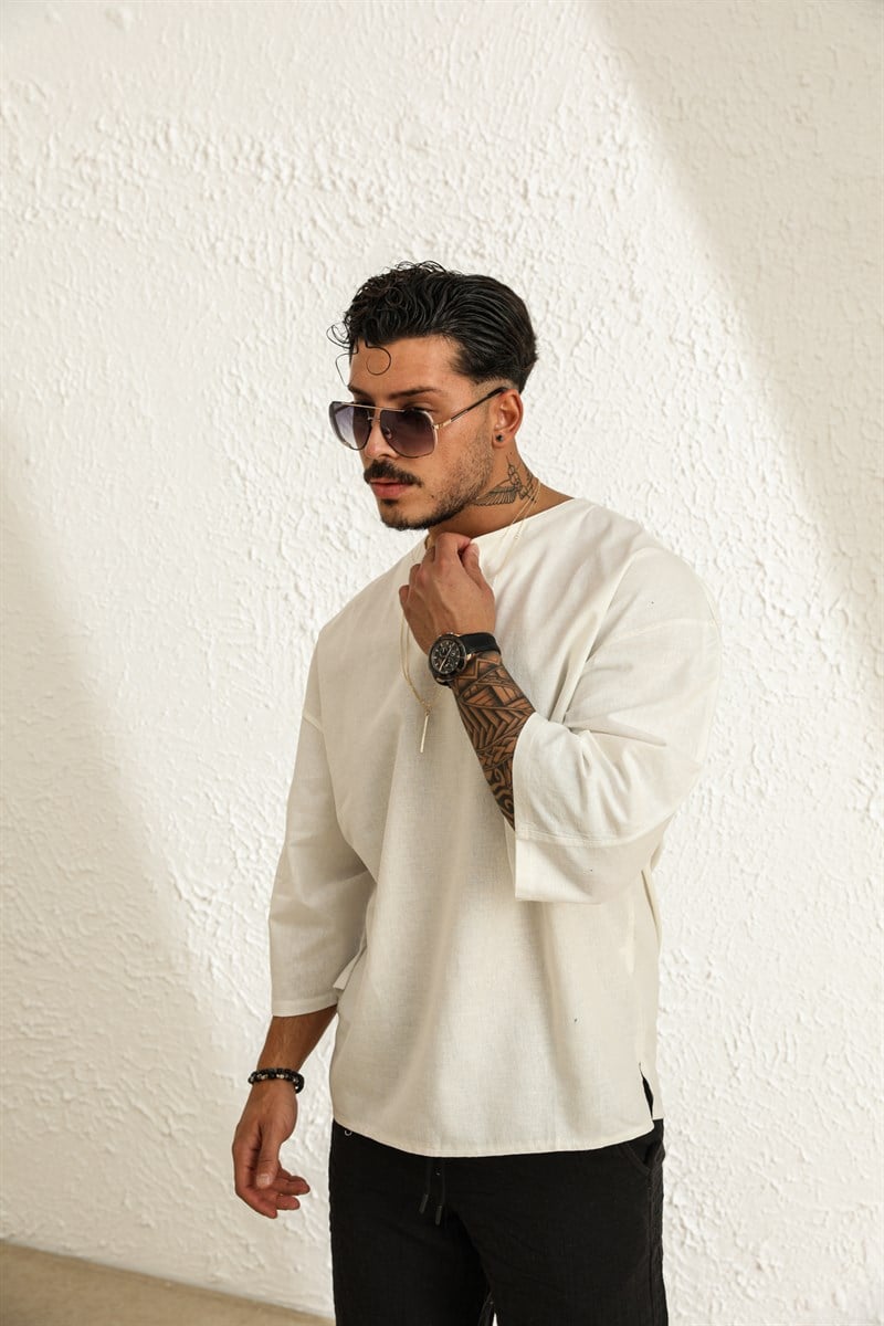 Yaka Detay Fakir Kol T-shirt