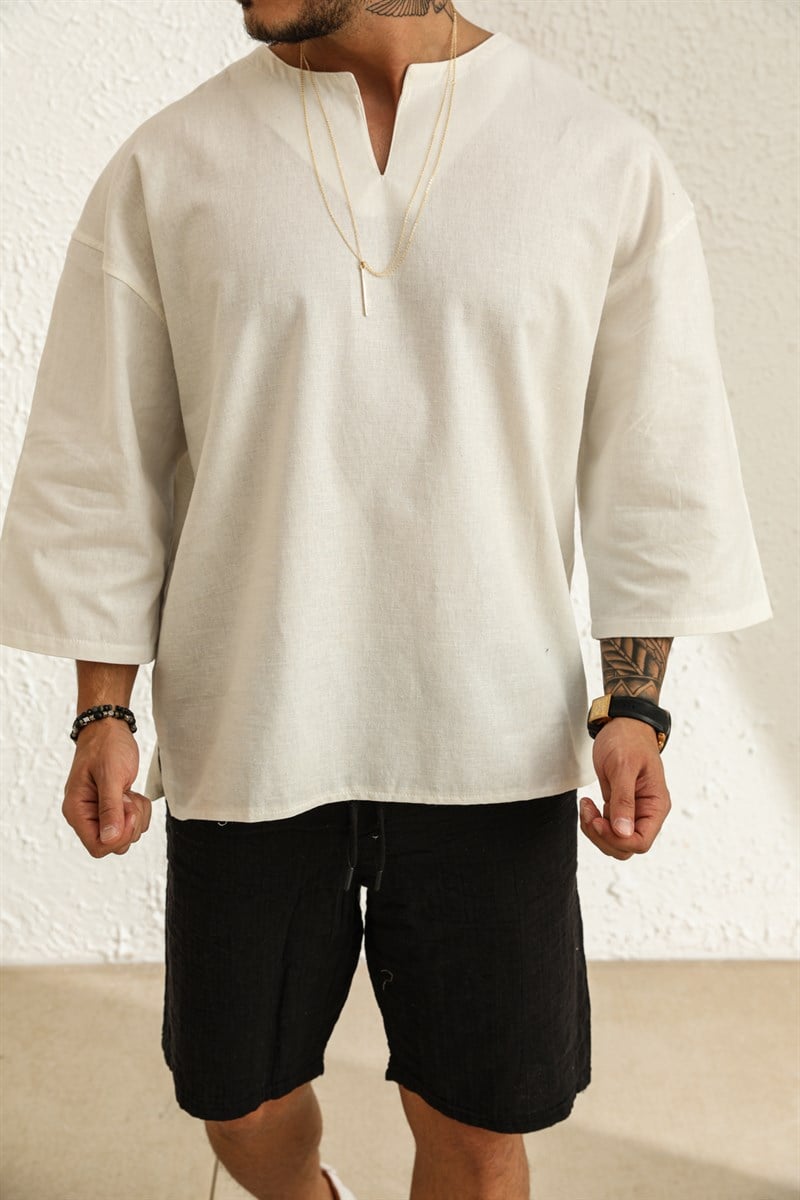 Yaka Detay Fakir Kol T-shirt