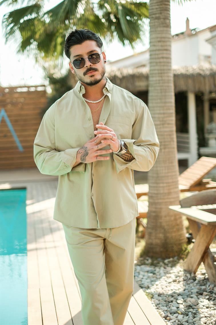 Yaka Düğmeli Basic Oversize Gömlek Mint