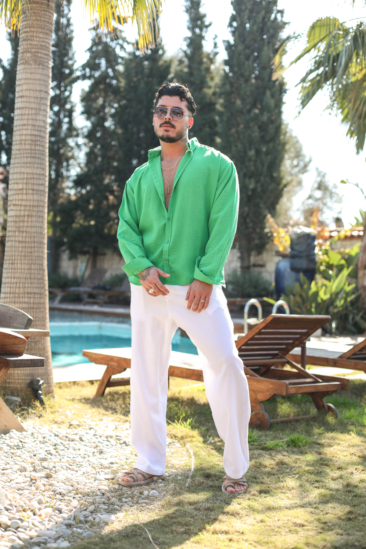 Yaka Düğmeli Basic Regular Fit Gömlek Yeşil