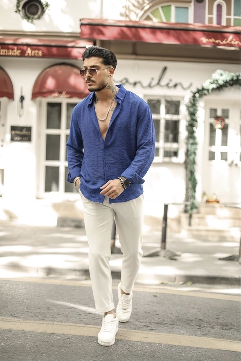 Yaka Düğmeli Basic Regular Fit Gömlek Lacivert