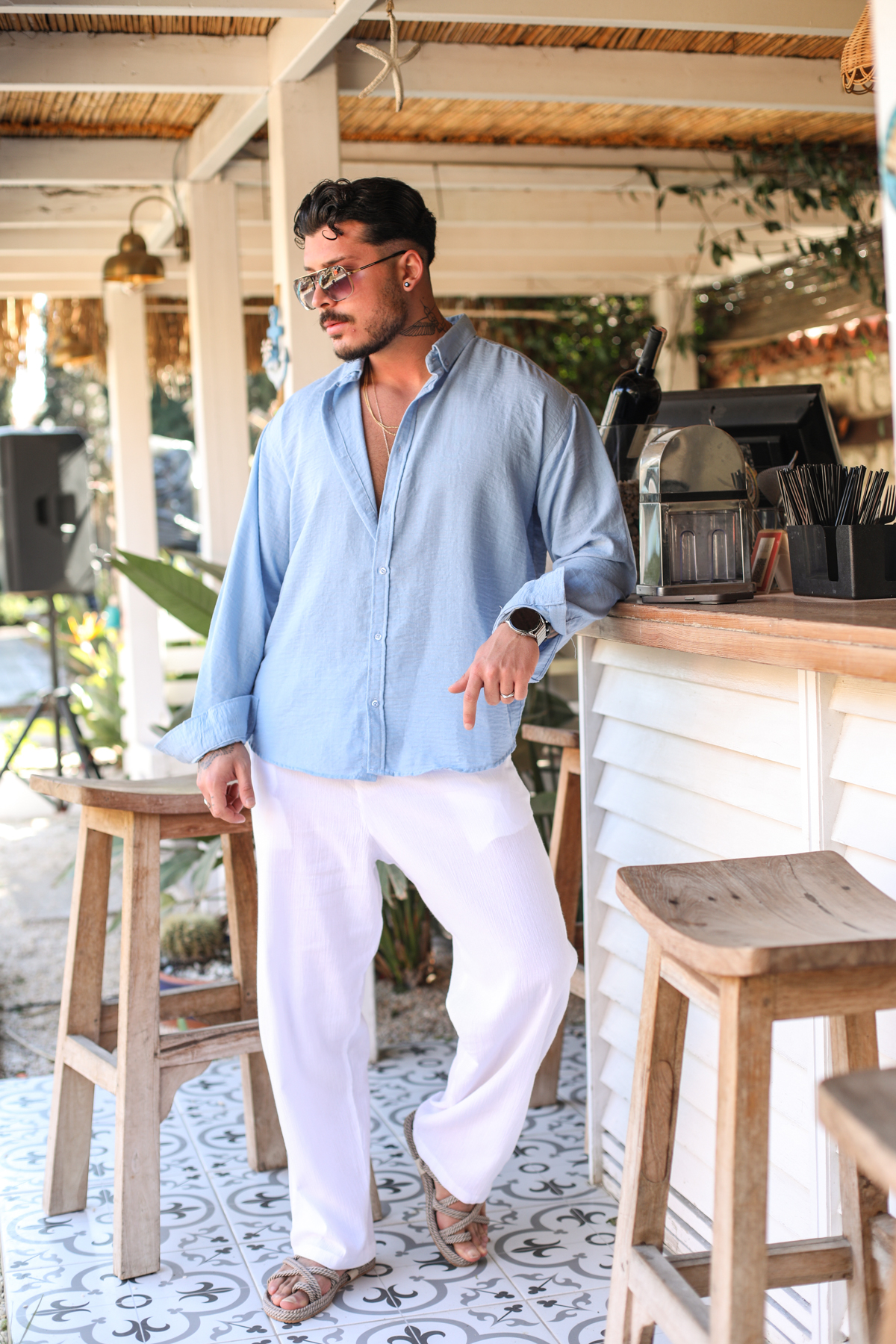 Yaka Düğmeli Basic Regular Fit Gömlek Açık Mavi