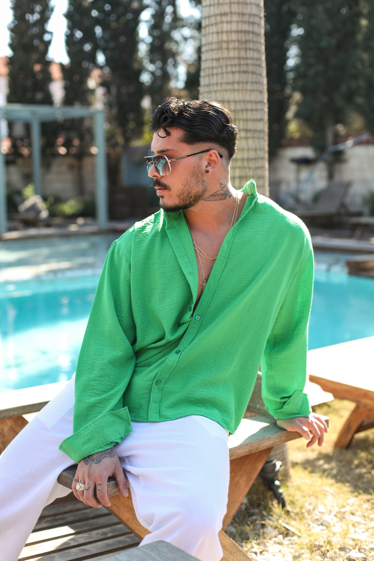 Yaka Düğmeli Basic Regular Fit Gömlek Yeşil