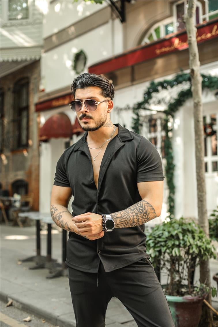 Yakalı Basic Kısa Kollu Gömlek Siyah