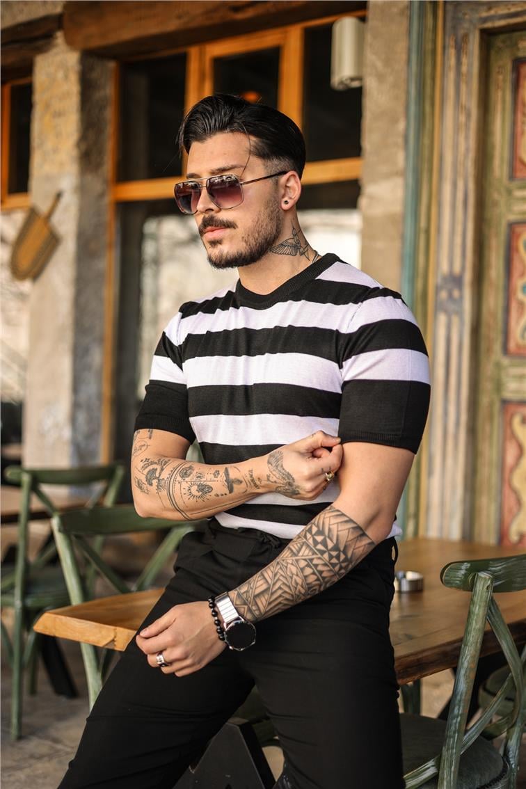 Yan Çizgili Slim Fit T-Shirt Siyah