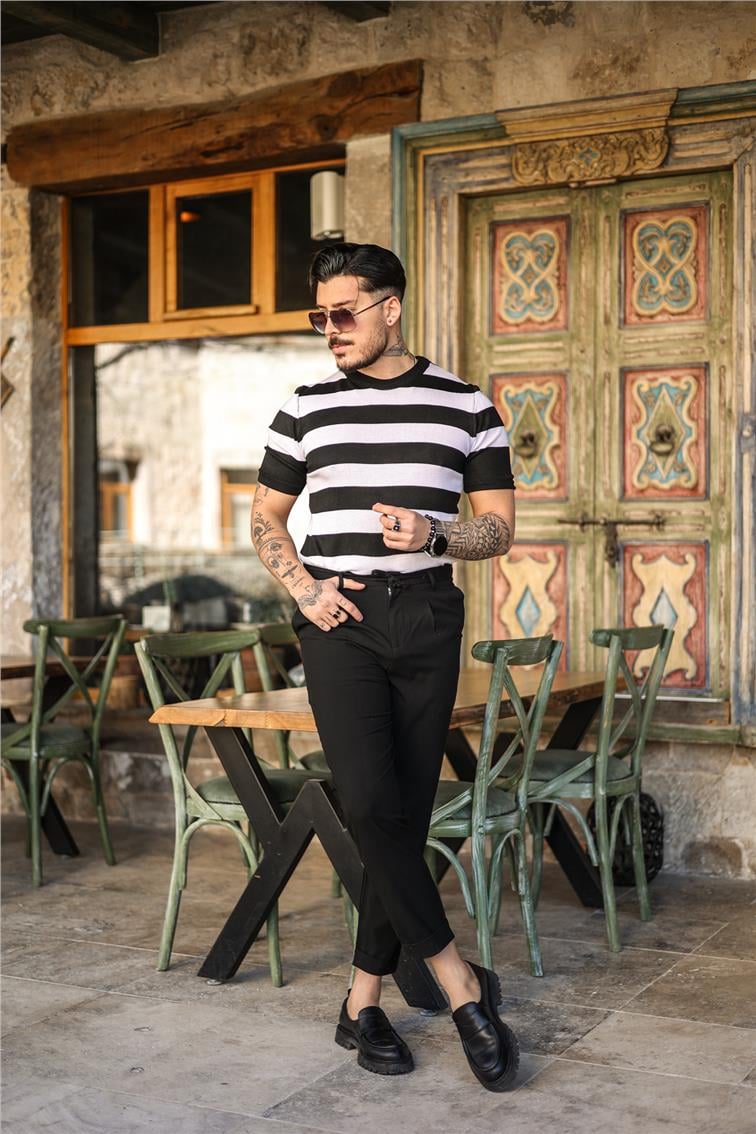 Yan Çizgili Slim Fit T-Shirt Siyah