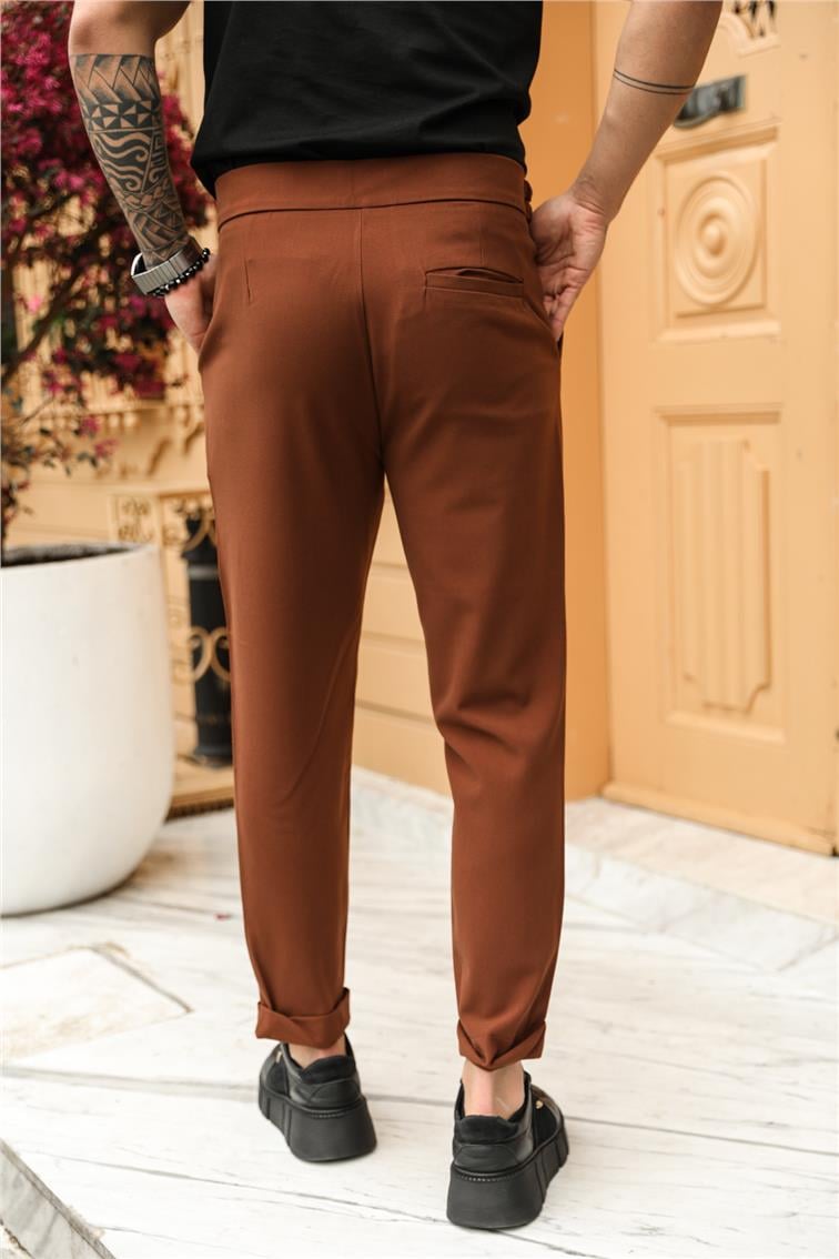 Yandan Kemerli Ayarlanabilir Klasik Kalem Pantolon Kahve