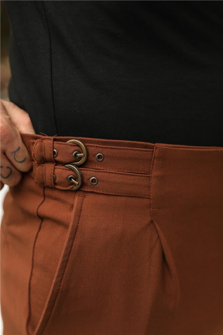 Yandan Kemerli Ayarlanabilir Klasik Kalem Pantolon Kahve