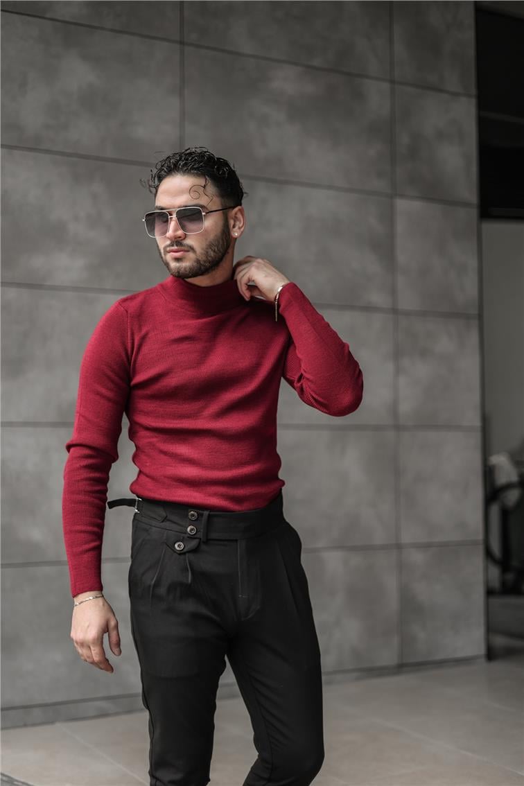 Yarım Boğazlı Örme Kazak Bordo