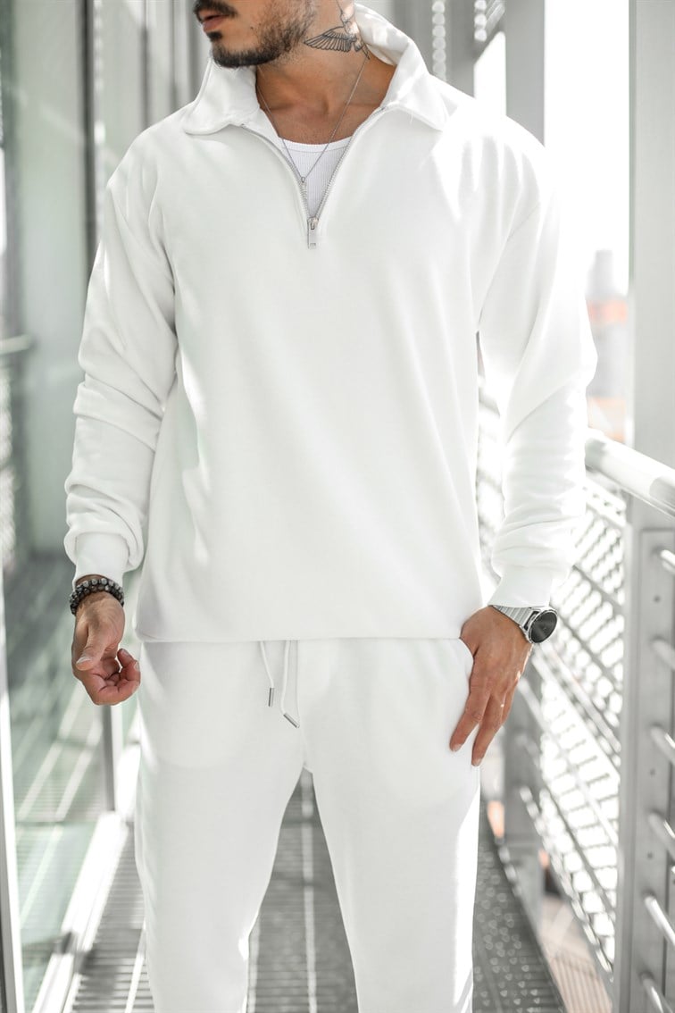 Yarım Fermuarlı Pamuklu Oversize Sweatshirt