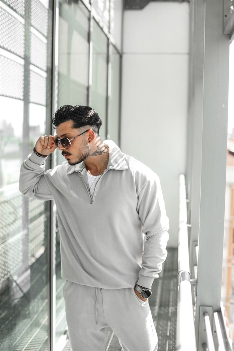 Yarım Fermuarlı Pamuklu Oversize Sweatshirt