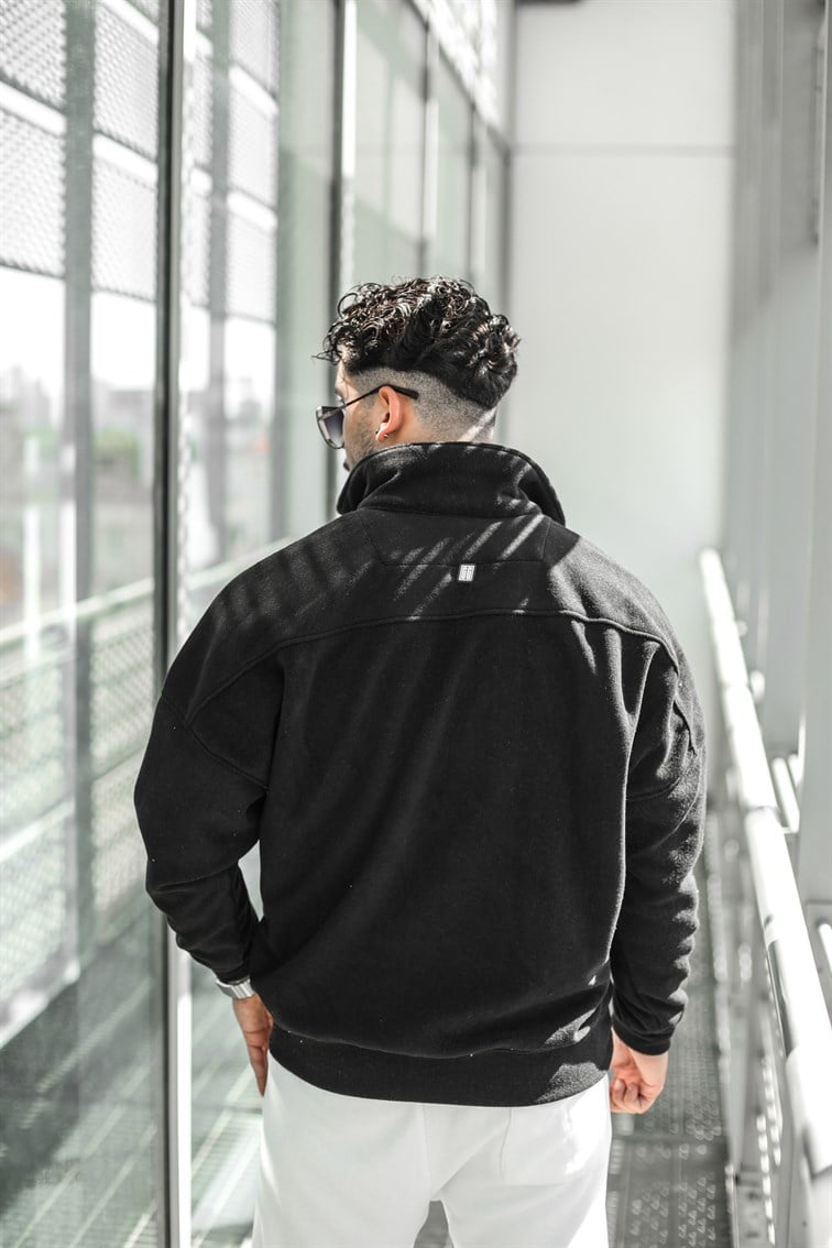 Yarım Yaka Düğmeli Oversize Polar Sweatshirt