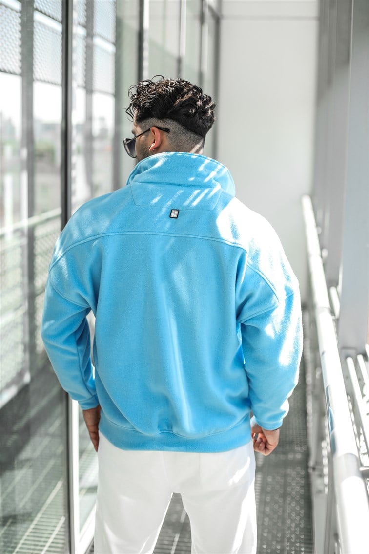 Yarım Yaka Düğmeli Oversize Polar Sweatshirt