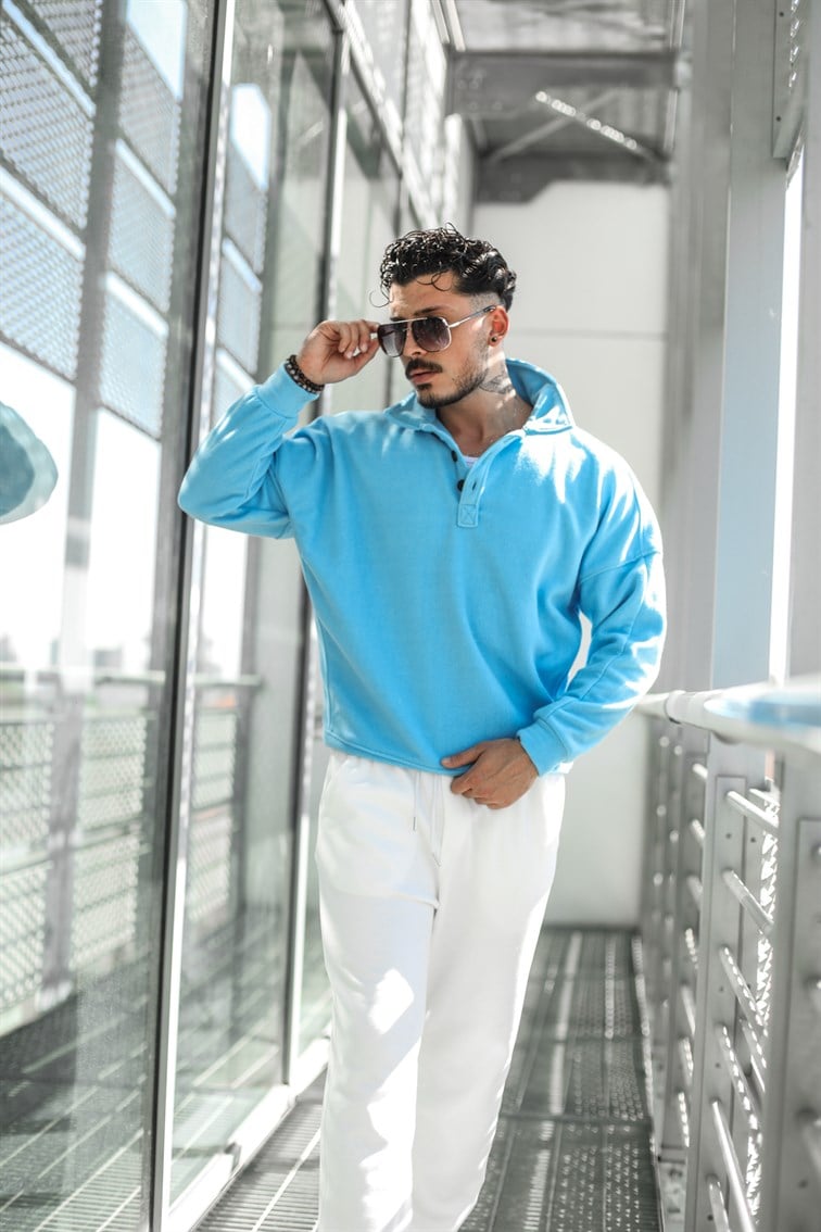 Yarım Yaka Düğmeli Oversize Polar Sweatshirt