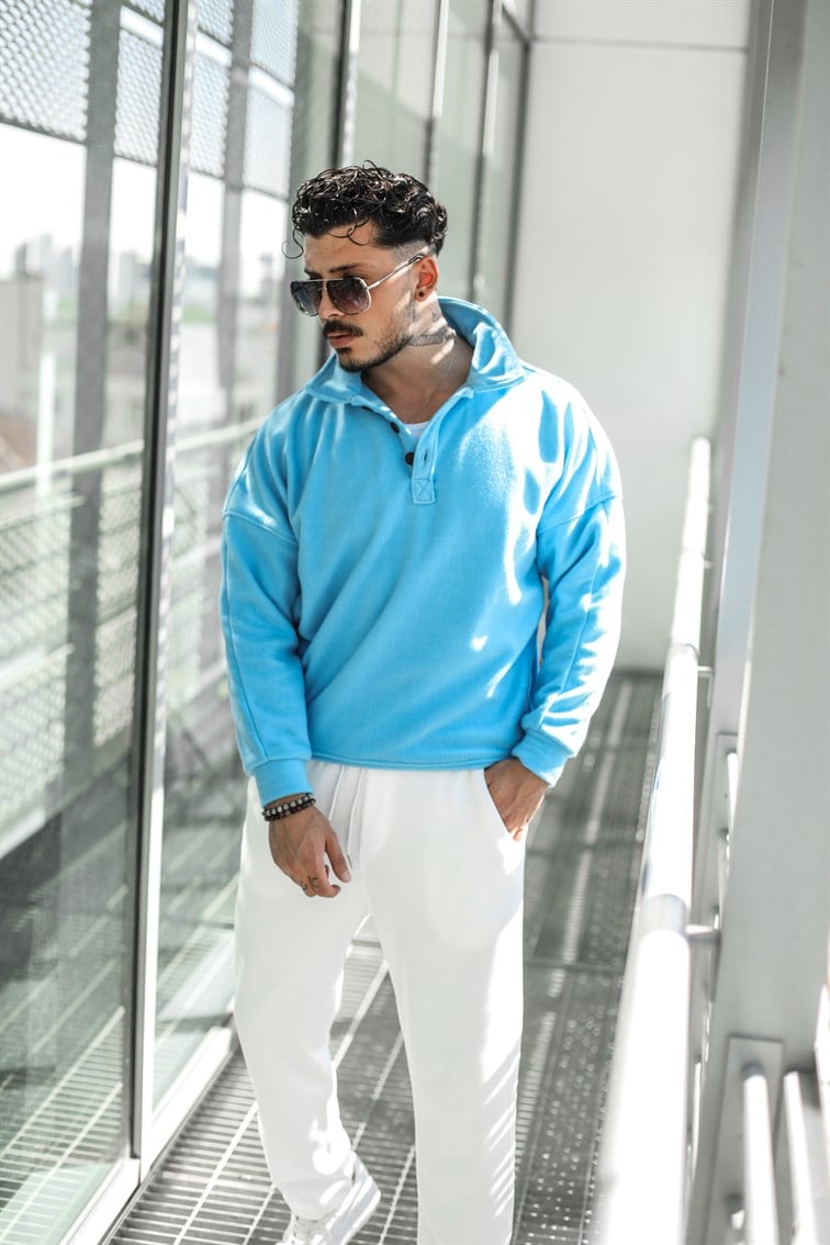 Yarım Yaka Düğmeli Oversize Polar Sweatshirt