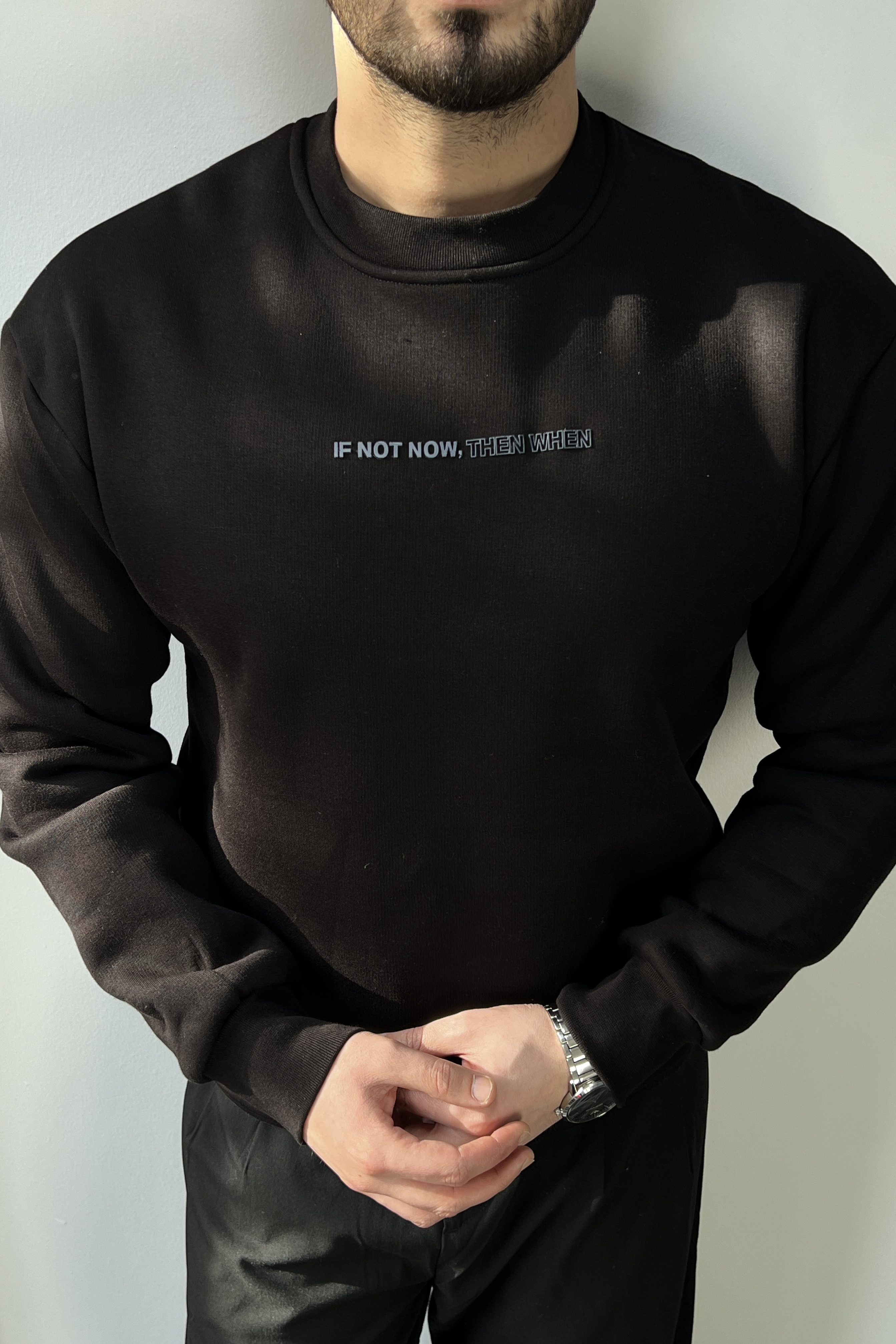 Yazı Detay Basic Sweatshirt Siyah