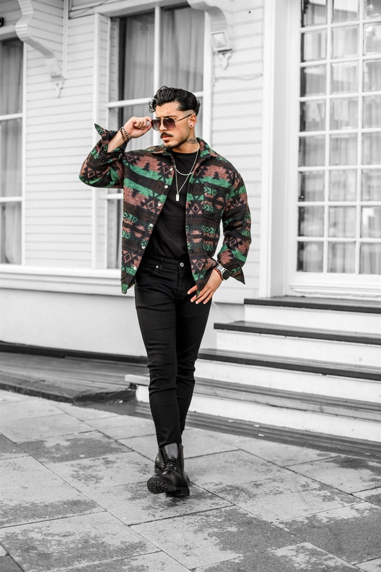 Yeşil-Siyah Oduncu Oversize Gömlek