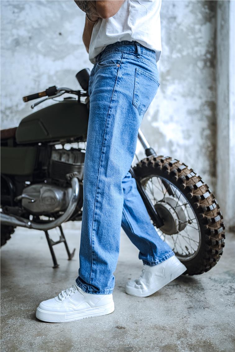 Yıkamalı Baggy Jean Koyu Mavi