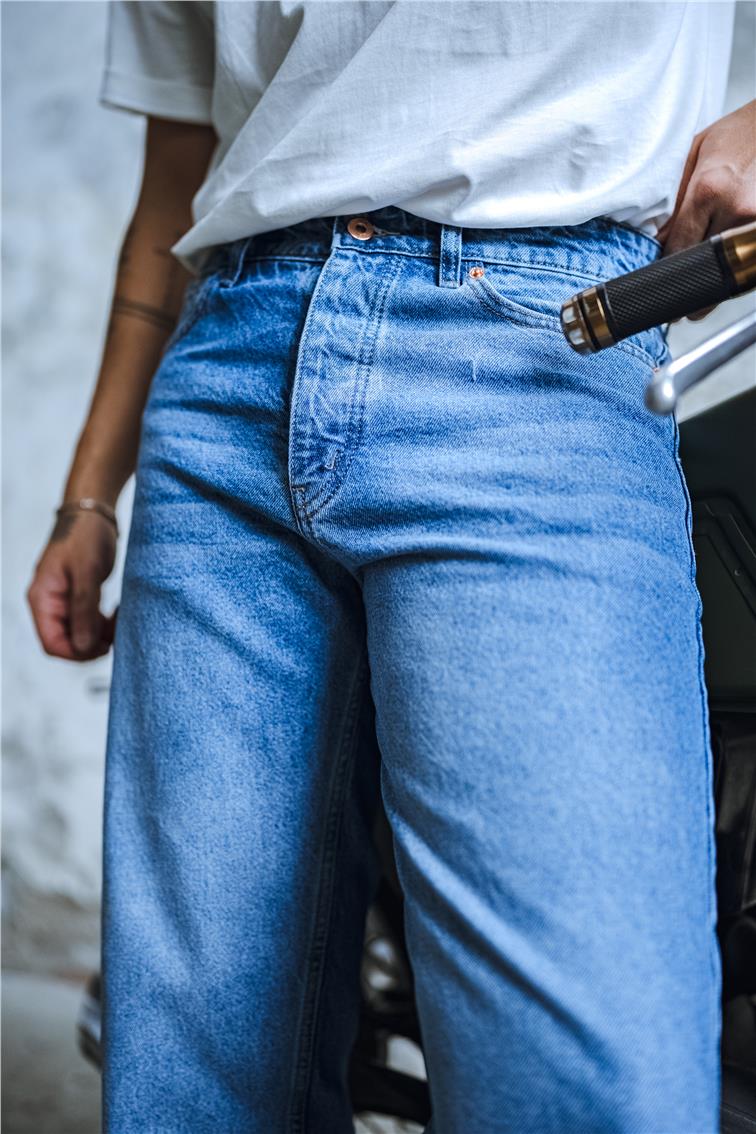 Yıkamalı Baggy Jean Koyu Mavi