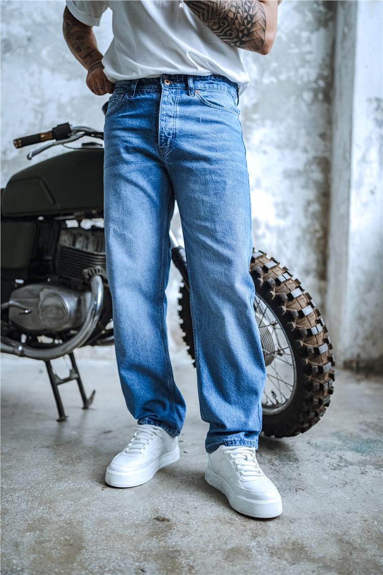 Yıkamalı Baggy Jean Koyu Mavi