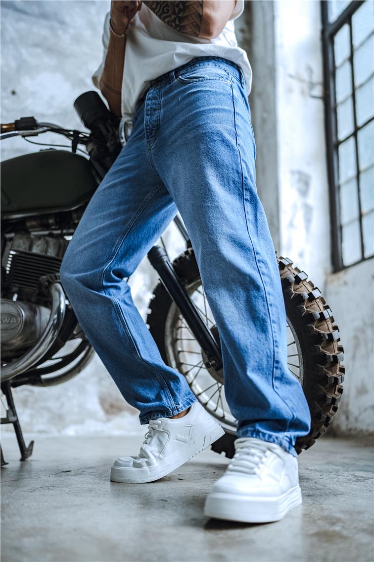 Yıkamalı Baggy Jean Koyu Mavi