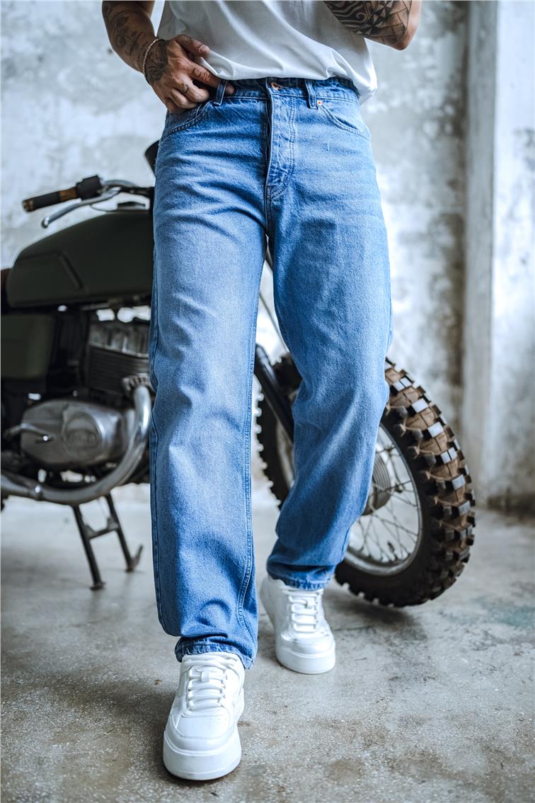 Yıkamalı Baggy Jean Koyu Mavi