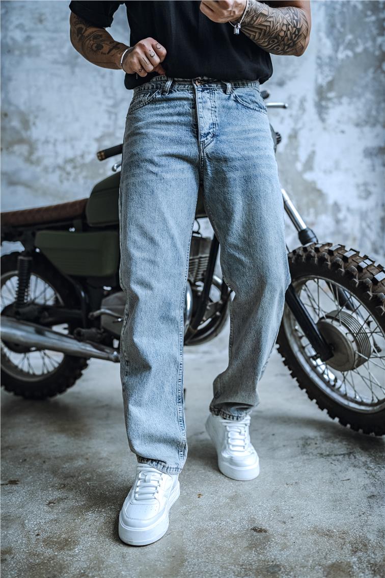 Yıkamalı Baggy Jean Yıkamalı Mavi