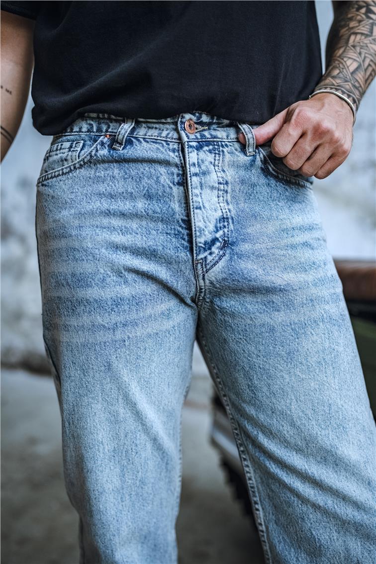 Yıkamalı Baggy Jean Yıkamalı Mavi