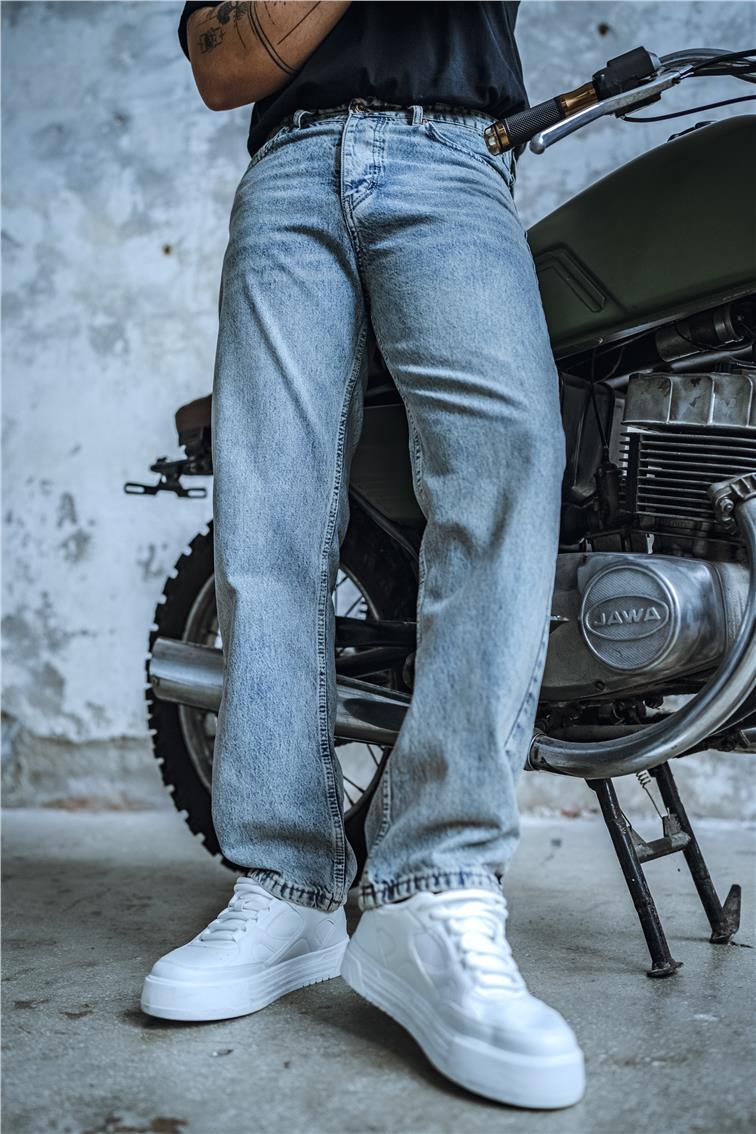 Yıkamalı Baggy Jean Yıkamalı Mavi