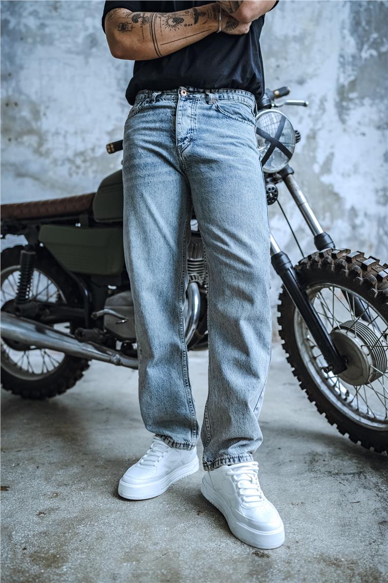 Yıkamalı Baggy Jean Yıkamalı Mavi