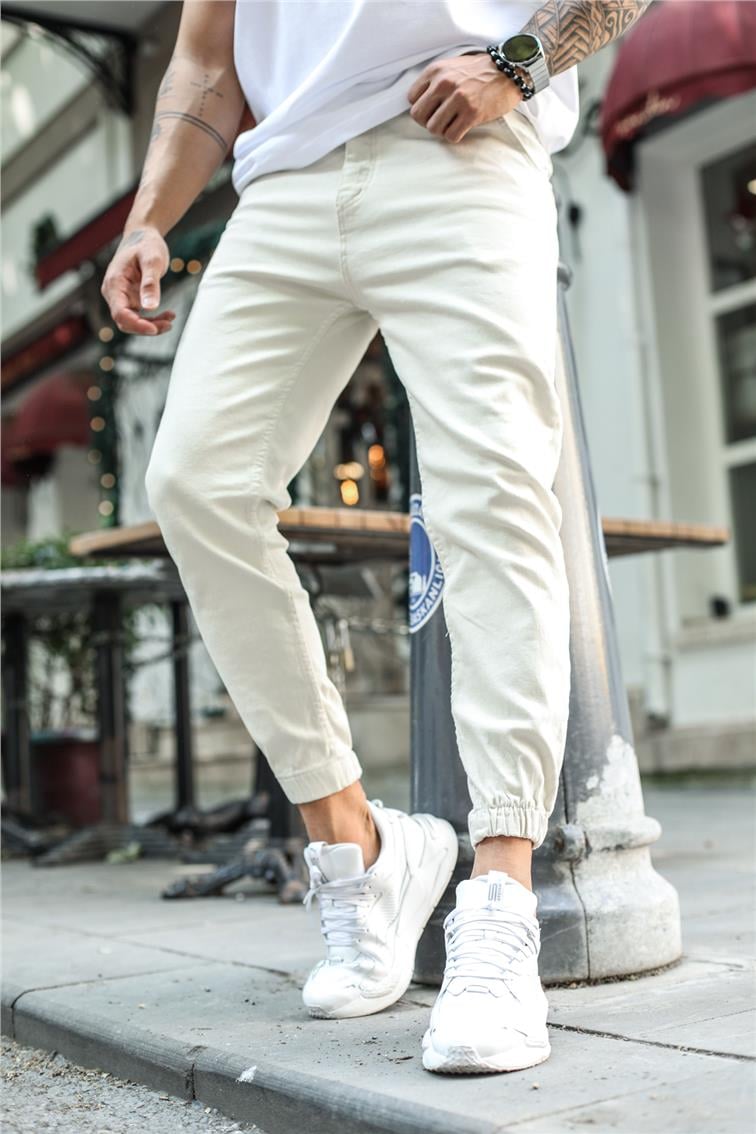 Yıkamalı Basic Jogger Jean Ekru