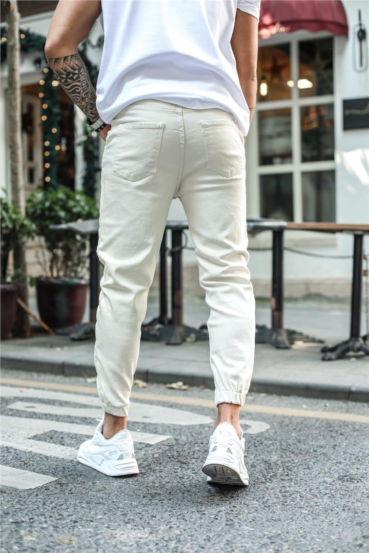 Yıkamalı Basic Jogger Jean Ekru