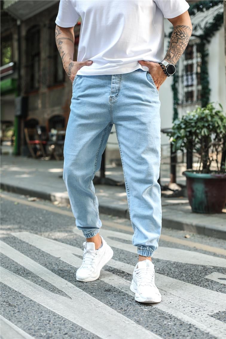 Yıkamalı Basic Jogger Jean Mavi