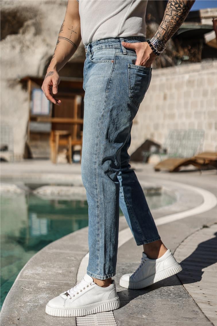 Yıkamalı Basic Mom Jean Mavi
