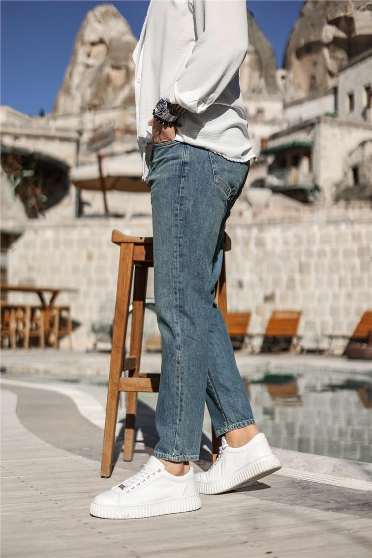 Yıkamalı Basic Mom Jean Yıkamalı Mavi