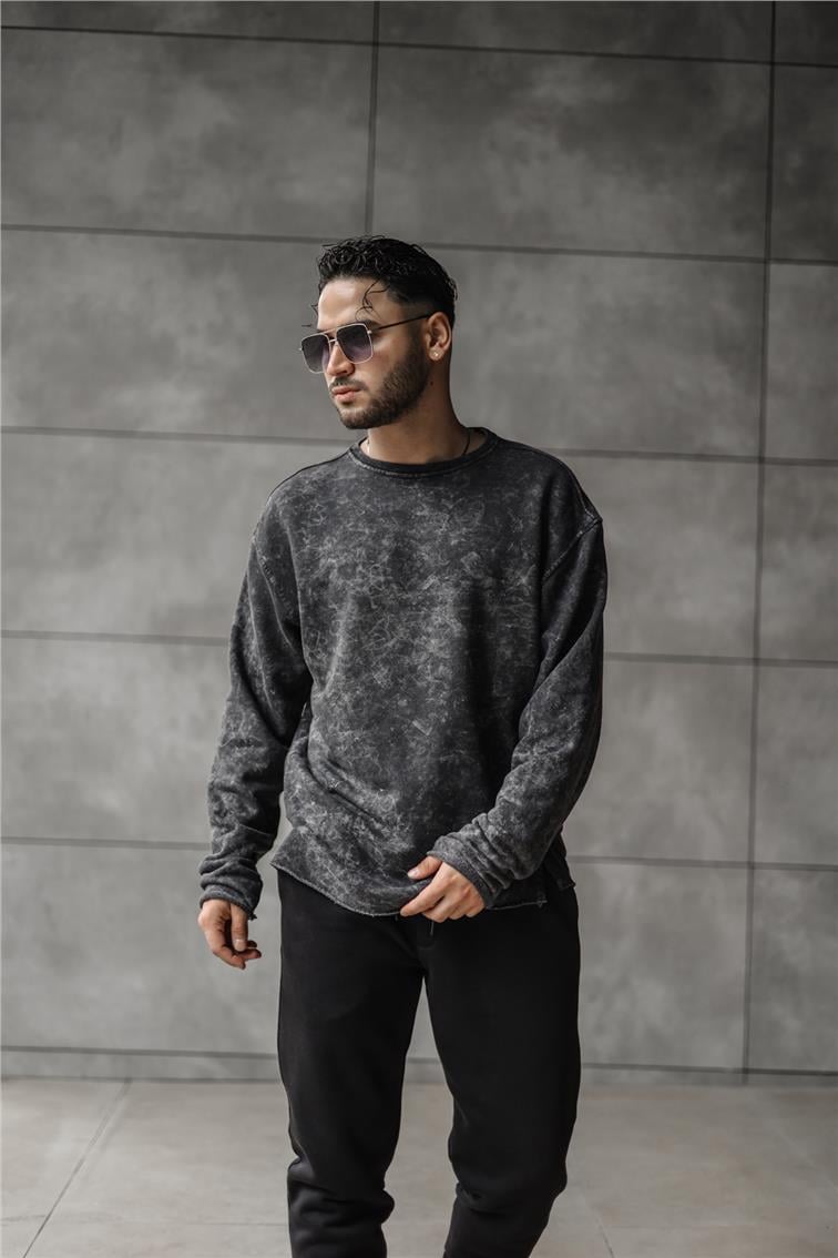 Yıkamalı Bol Kesim Sweatshirt Siyah