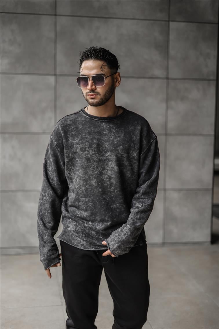 Yıkamalı Bol Kesim Sweatshirt Siyah