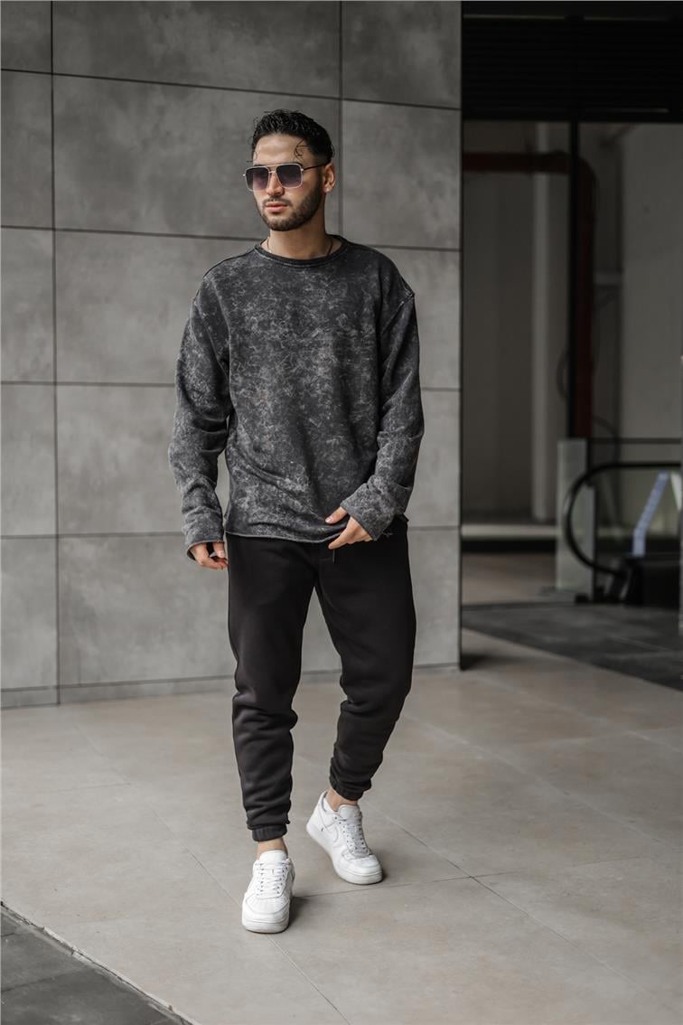 Yıkamalı Bol Kesim Sweatshirt Siyah