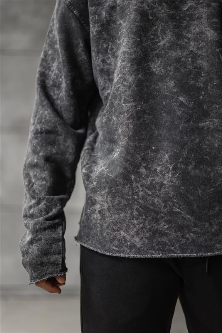 Yıkamalı Bol Kesim Sweatshirt Siyah