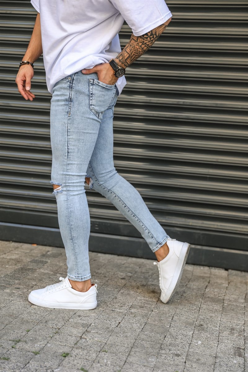 Yıkamalı Çift Dizi Yırtık Skinny Jean