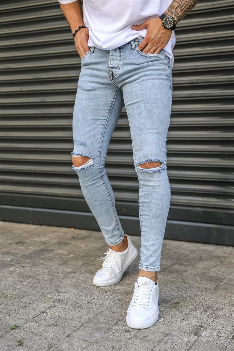 Yıkamalı Çift Dizi Yırtık Skinny Jean