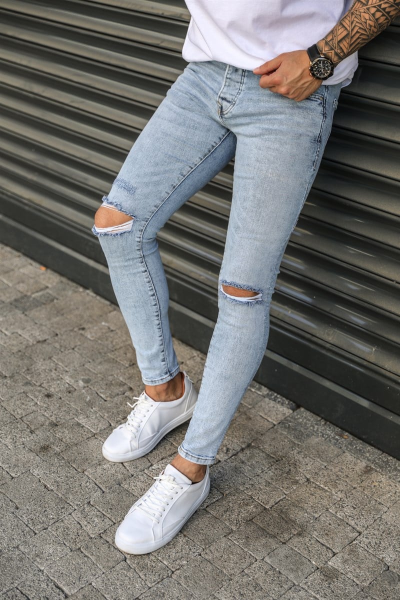 Yıkamalı Çift Dizi Yırtık Skinny Jean