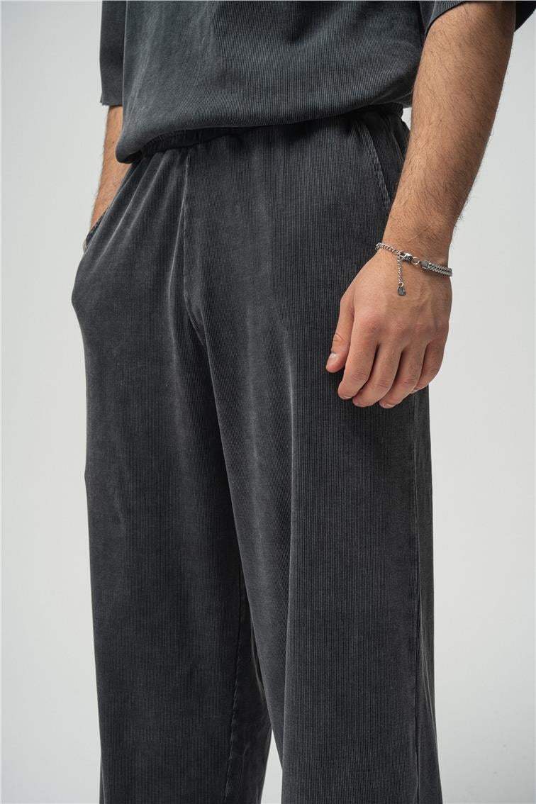 Yıkamalı Fitilli Baggy Yıkamalı Siyah