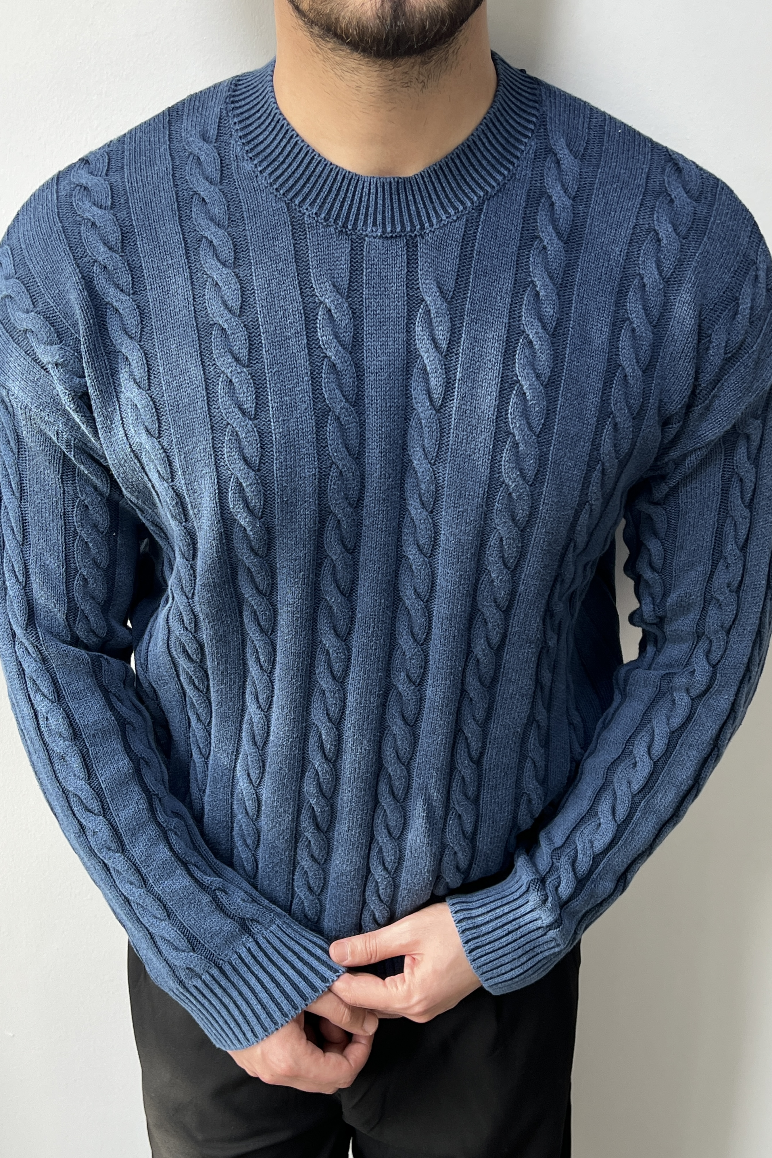 Yıkamalı İşlemeli Kazak Lacivert