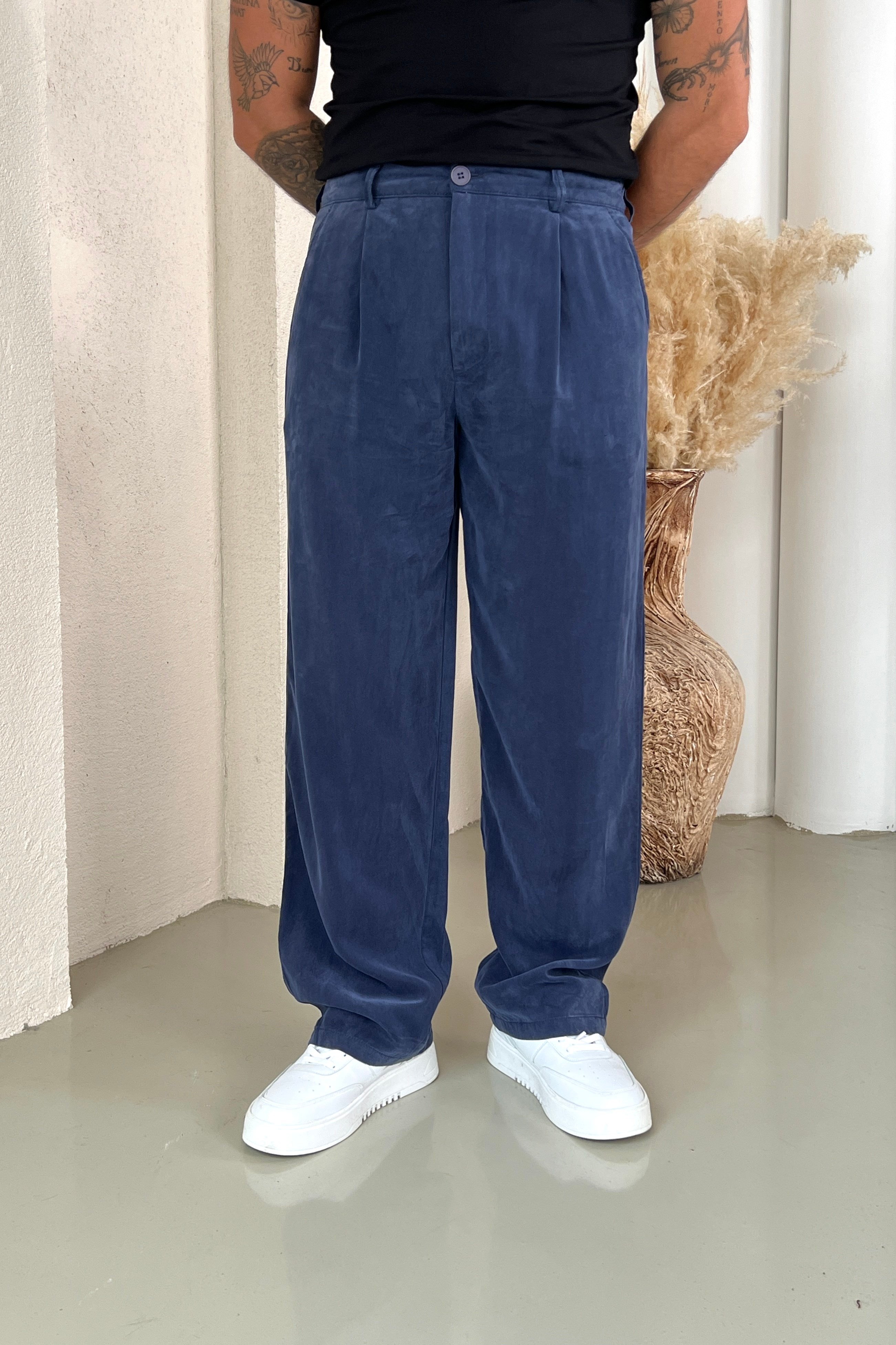 Yıkamalı Modal Baggy Pantolon Lacivert